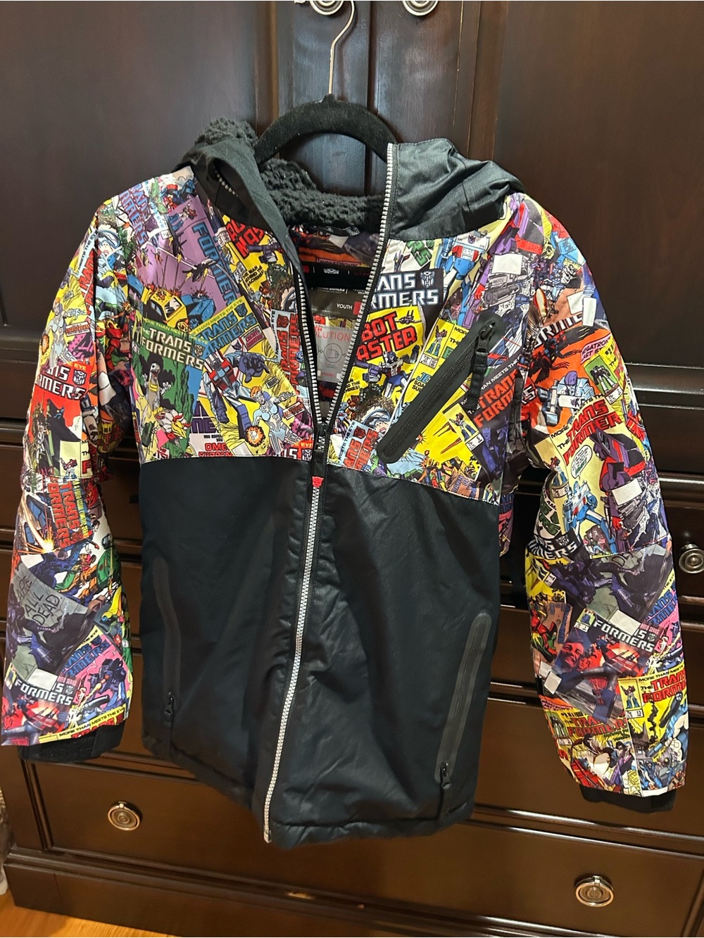 Kids Transformers Print Hooded Jacket - Black & Multi